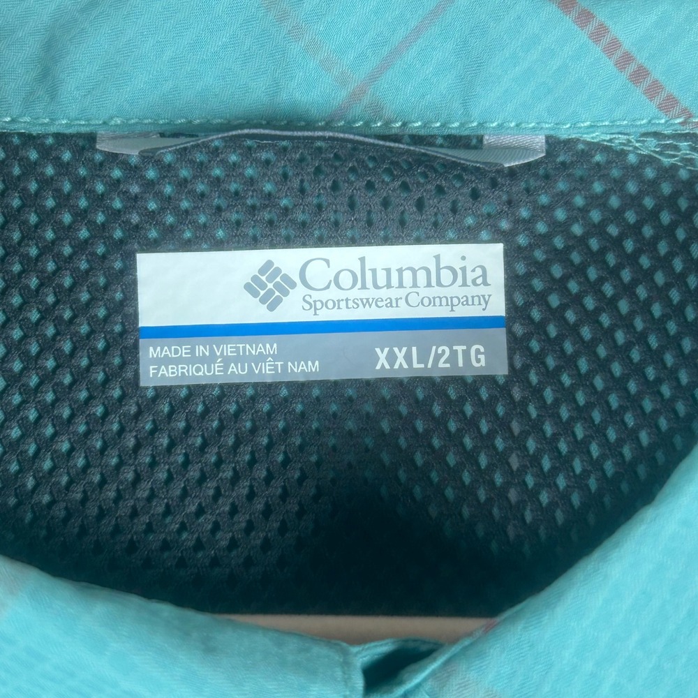 Columbia Silver Ridge Lite Mens XXL Teal Plaid Short Sleeve Hiking Shirt AM1160 - Picture 4 of 8
